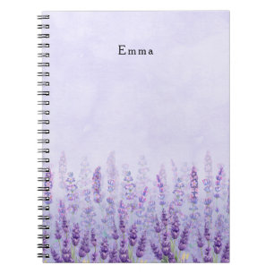 Modern Purple and White Watercolor Lavender Flower Notebook