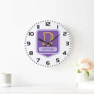 Modern Purple and Yellow Kettles Icon Large Clock