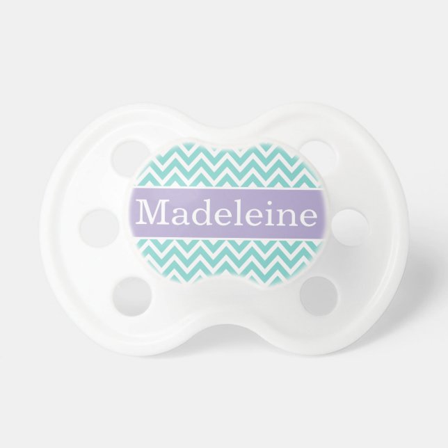 Modern Purple Aqua Chevron Baby Girl Monogram Dummy (Front)