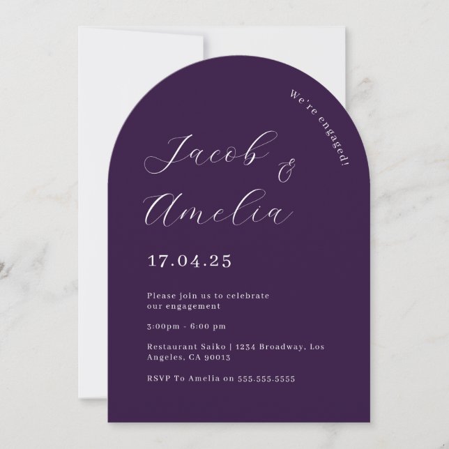 Modern Purple Arch Engagement Party   Invitation (Front)