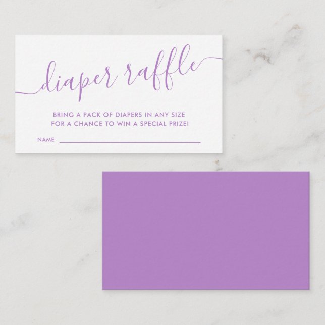 Modern Purple Baby Diaper Raffle Ticket  Enclosure (Front/Back)