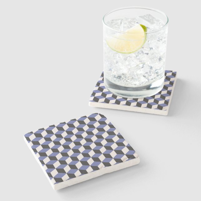Modern Purple, Black and White Geometric Pattern Stone Coaster (Side)