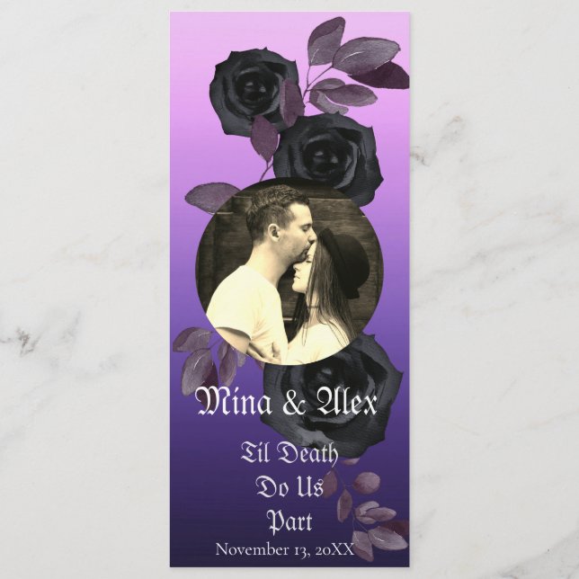 Modern Purple Black Rose Goth Photo Wedding  Programme (Back)