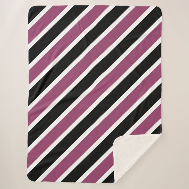 Modern Purple Black Stripes Sherpa Blanket (Front)