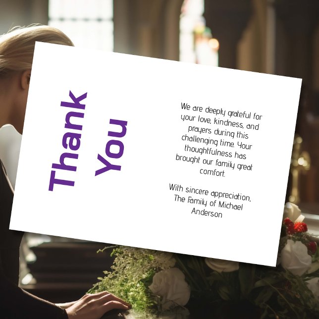 Modern Purple Black Traditional Sympathy Funeral Thank You Card (Creator Uploaded)