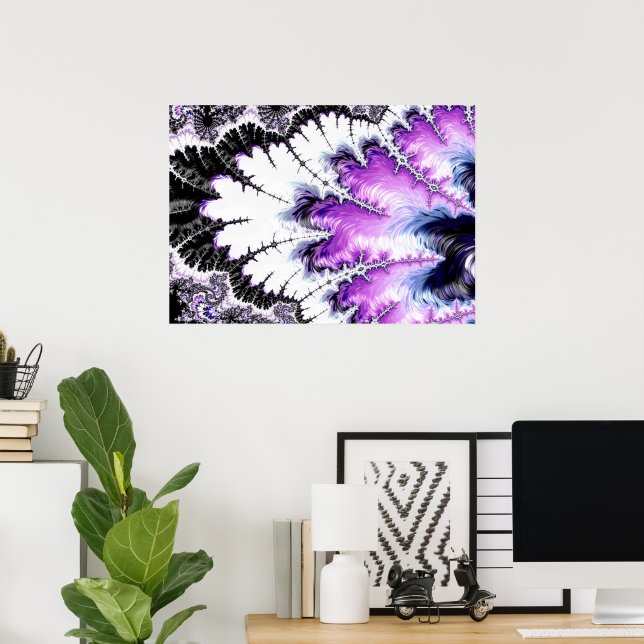 Modern Purple Black White Gradient Fractal Poster (Home Office)