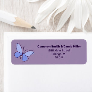 Modern Purple-Blue Butterfly Doodle Return Address