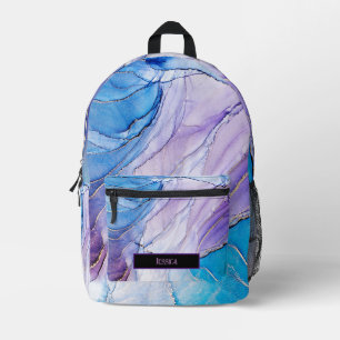 Modern Purple & Blue marbled Alcohol Ink Printed Backpack