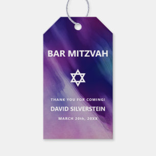 Modern Purple Blue Star David Bar Mitzvah Hebrew Gift Tags
