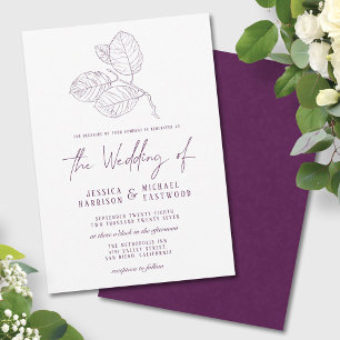 Modern Purple Botanical Outline Elegant Wedding Invitation