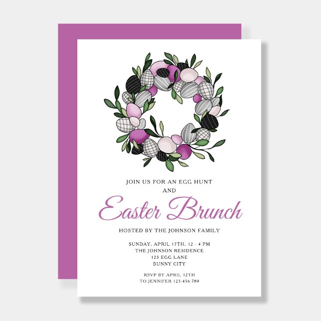 Modern Purple Botanical Wreath Easter Brunch Invitation (Modern Purple Botanical Wreath Easter Brunch Invitation)
