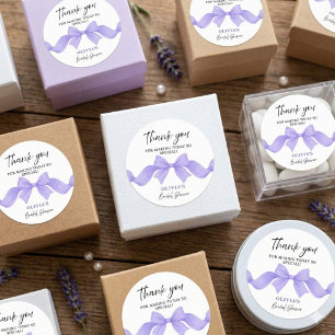 Modern Purple Bow Bridal Shower Thank You Favour  Classic Round Sticker