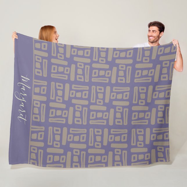 modern  Purple brown personalised name monogram Fleece Blanket (In Situ)