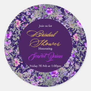 Modern purple brown watercolor wildflower  classic round sticker