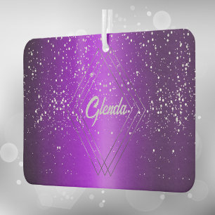 Modern Purple Brushed Metal with Silver Monogram Car Air Freshener