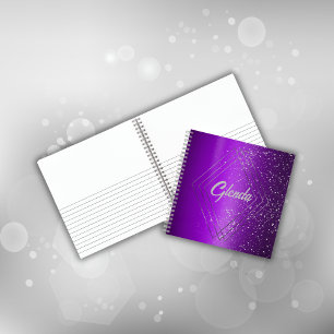 Modern Purple Brushed Metal with Silver Monogram   Notebook
