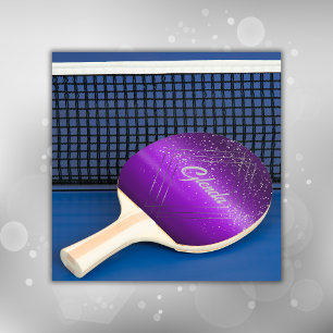 Modern Purple Brushed Metal with Silver Monogram   Ping Pong Paddle