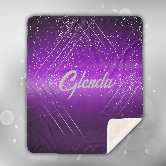 Modern Purple Brushed Metal with Silver Monogram | Sherpa Blanket (Creator Uploaded)