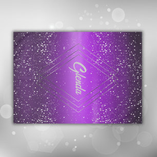 Modern Purple Brushed Metal with Silver Monogram   Tablecloth