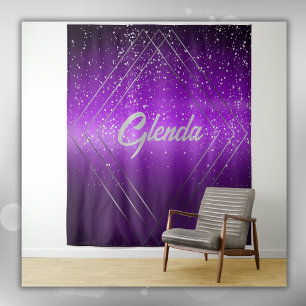 Modern Purple Brushed Metal with Silver Monogram Tapestry