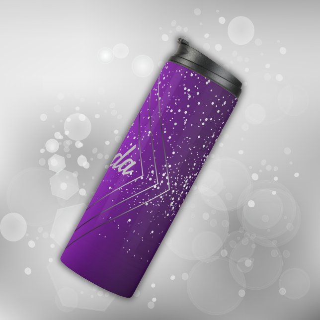 Modern Purple Brushed Metal with Silver Monogram | Thermal Tumbler (Creator Uploaded)