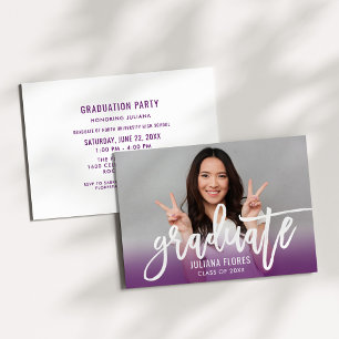 Modern Purple Brushed Script Graduate Photo Invitation