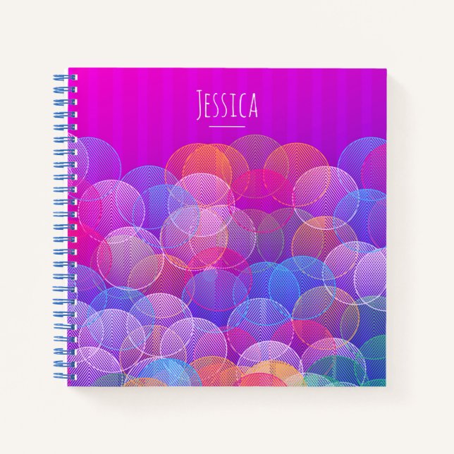 Modern Purple Bubbles Geometric Personalised Notebook (Front)