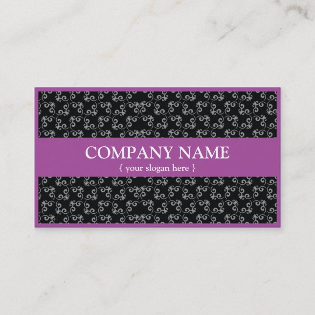 Modern Purple Business Card w/ Damask (Front)