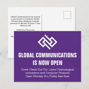 Modern Purple Business Opening Advertisement Postcard