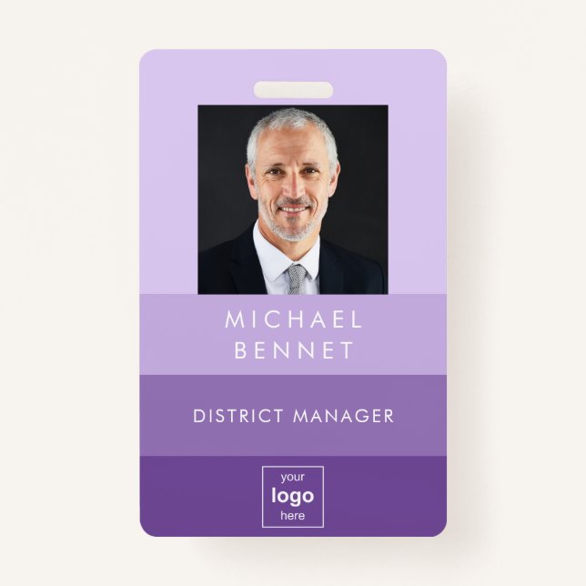 Modern Purple Business Photo ID  ID Badge (Front)