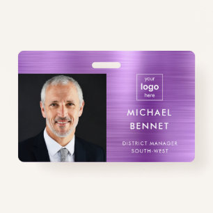 Modern Purple Business Photo ID ID Badge