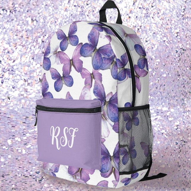 Modern Purple Butterfly Pattern Girly Printed Backpack (Creator Uploaded)