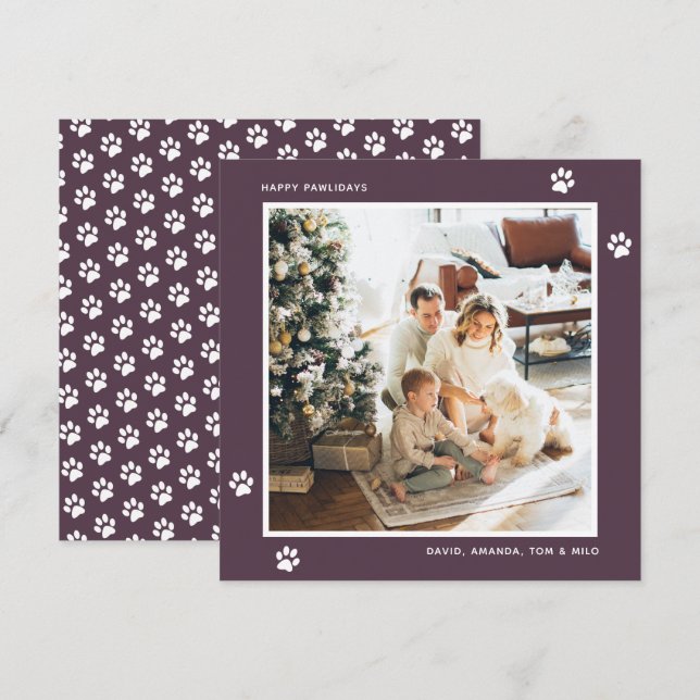 Modern Purple Cat Dog Owner Photo Christmas Card (Front/Back)