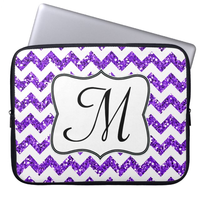 Modern Purple Chevron Monogram 15" Laptop Case (Front)