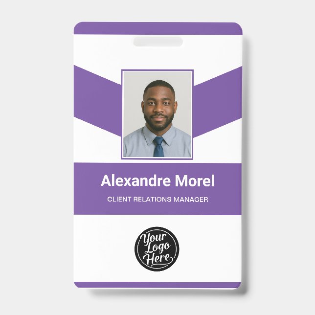 Modern Purple Chevron Professional ID Badge (Front)