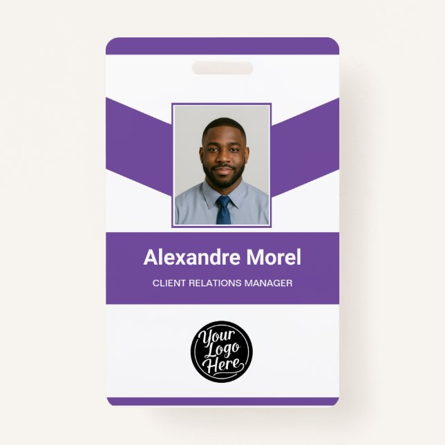 Modern Purple Chevron Professional ID Badge (Front)