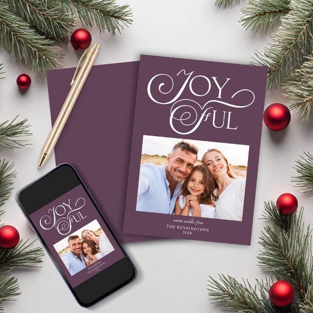 Modern Purple Christmas Joyful Holiday Photo (Modern Purple Christmas Joyful Holiday Photo Card)