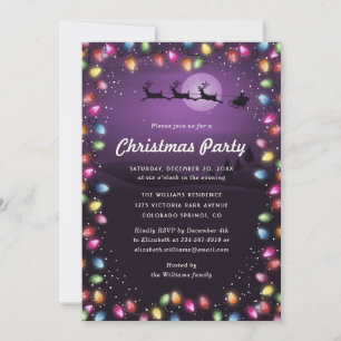 Modern Purple Christmas Lights Party Invitation