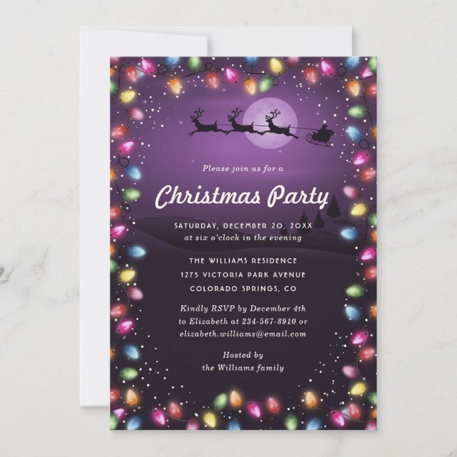 Modern Purple Christmas Lights Party Invitation (Front)