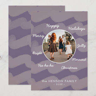 Modern Purple Christmas Wishes Family Photo  Holiday Card