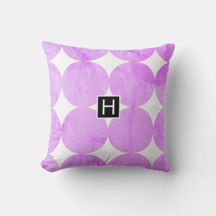 Modern Purple Circles Monogram Cushion