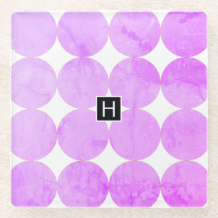 Modern Purple Circles   Monogram Glass Coaster