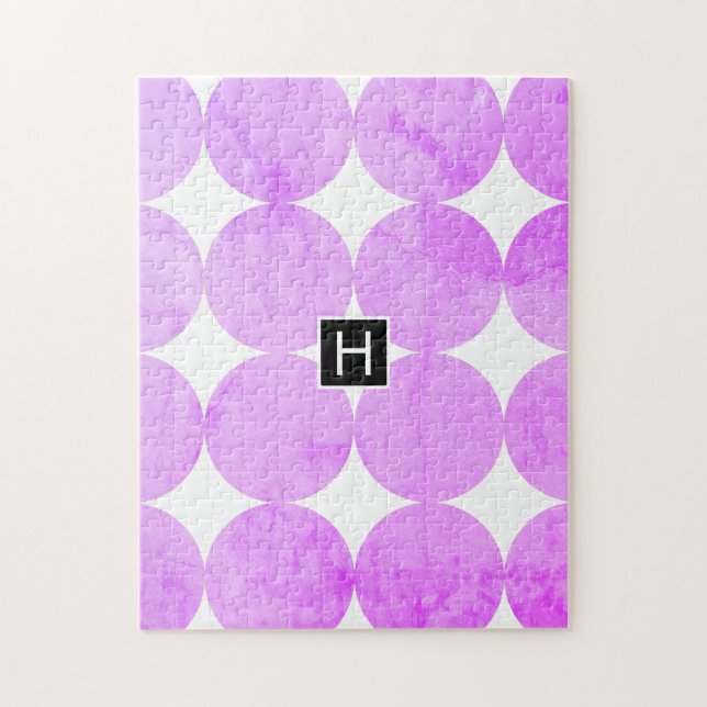 Modern Purple Circles | Monogram Jigsaw Puzzle (Vertical)