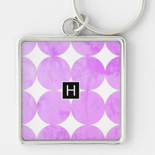 Modern Purple Circles   Monogram Key Ring
