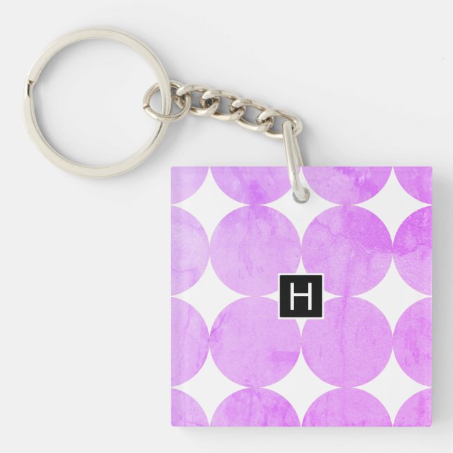 Modern Purple Circles | Monogram Key Ring (Front)