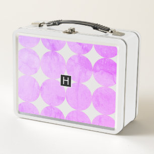 Modern Purple Circles   Monogram Metal Lunch Box