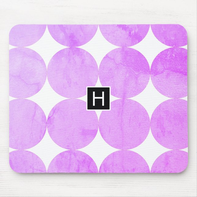 Modern Purple Circles | Monogram Mouse Mat (Front)