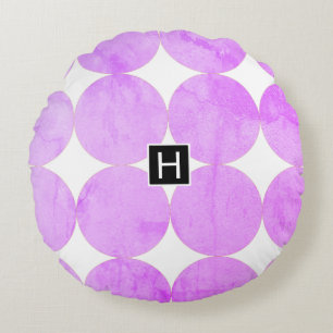 Modern Purple Circles   Monogram Round Cushion