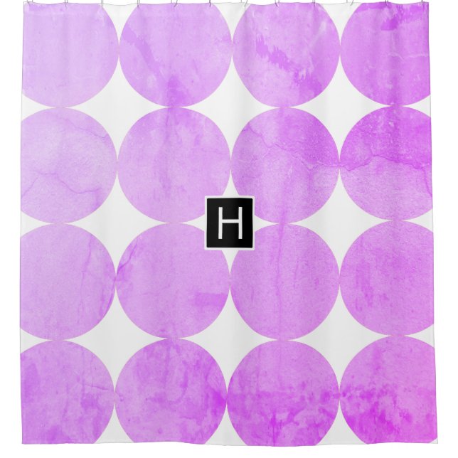 Modern Purple Circles | Monogram Shower Curtain (Front)