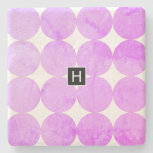 Modern Purple Circles   Monogram Stone Coaster